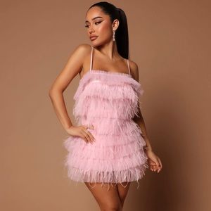 Fashion Nova pink Daisy Feather Mini Dress NWT